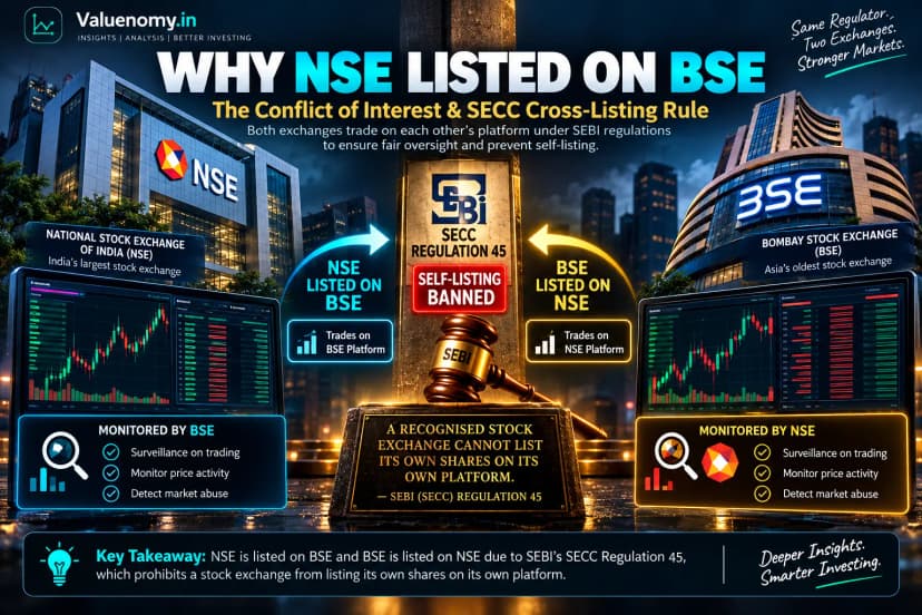 Why NSE Listed on BSE and Not on Itself: The Regulatory Conflict & SECC Cross Listing Rule
