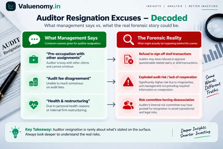 Auditor resignation excuses decoded versus actual forensic accounting reality