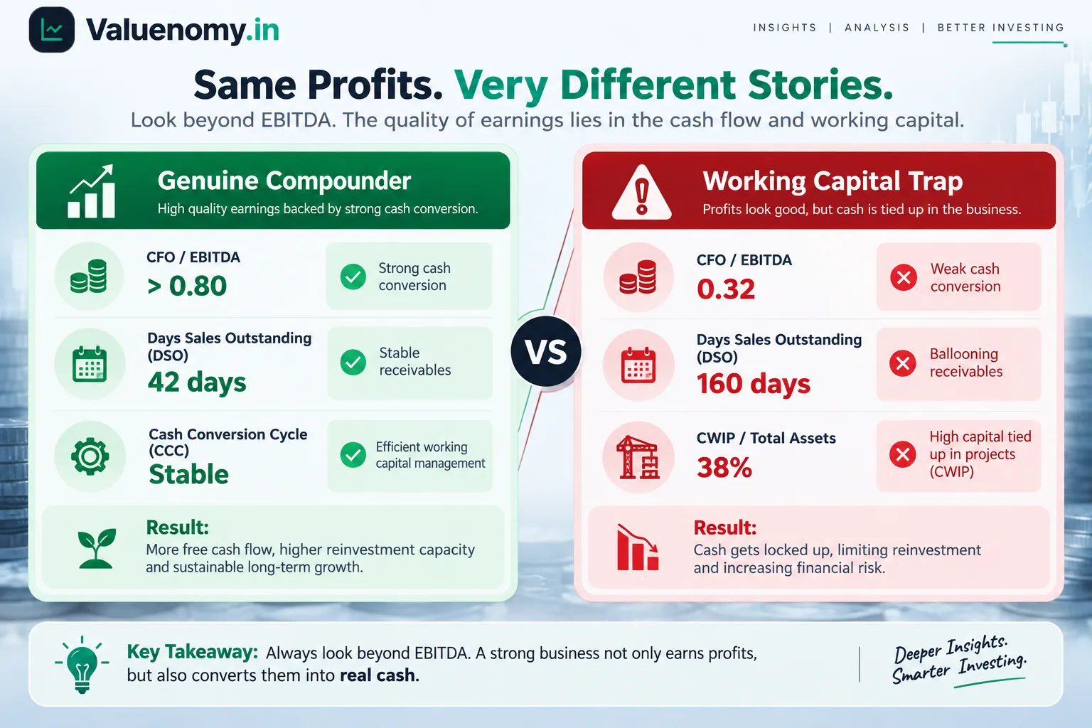 Forensic accounting ratio comparison genuine compounder vs working capital trap